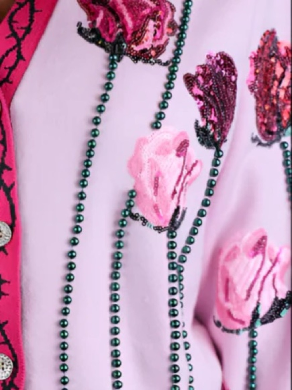 Queen Of Sparkles rose stems Pink Floral Cardigan medium NEW - Picture 4 of 7